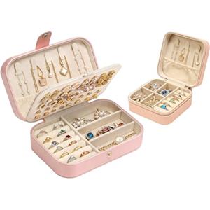 VirtuGro 2 Pezzi Porta Gioielli da Viaggio Portagioie Donna Scatola Portagioie Piccoli + Grande Organizzatore per Gioielli Jewelry Organizer Viaggio Organizer Orecchini Anelli Collane Bracciali Rosa