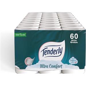 Tenderly Ultra Comfort 60 rotoli di carta igienica pura, 3 veli, + di 12.000 strappi, delicata sulla pelle