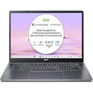 Acer Chromebook Plus 514 | 14 | Ryzen 5 | 8GB | 256GB | Chrome OS | 14 WUXGA IPS | AMD Ryzen 5 7520C | 8GB RAM | 256GB SSD | Tastiera IT QWERTY | Chrome OS | Alimentatore incluso