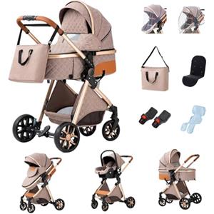 YAZOCO Passeggino 3 in 1, Trio, Passeggino Canne, Con Seggiolino Accessori,Adattatori universali, 4 ruote con ammortizzatori, navicella (3 in 1 LV9 Cachi)