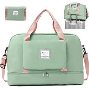 Wiespodex Per Ryanair Airlines - Borsone da viaggio pieghevole, 50 x 32 x 28,5 cm, borsa da viaggio pieghevole per la notte, per donne e uomini (con tracolla), Verde