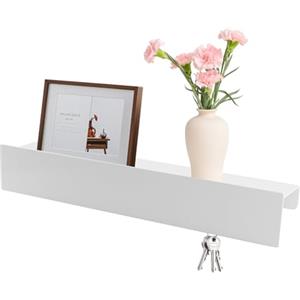 Mocrop Portachiavi con ripiano, stile minimalista, appendiabiti da parete, bianco, moderno, ganci nascosti, in metallo, per mobili da corridoio, per dormire, cucina, 8 ganci