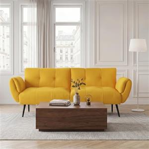 JIEXI Divano moderno in tessuto di lino, divano a 3 posti, con gambe in legno massello e imbottitura in spugna ad alta densità, divano imbottito minimalista per soggiorno, appartamento, ufficio