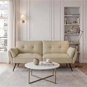 JIEXI Divano letto moderno in tessuto, 3 posti, futon convertibile, divano letto con 3 angoli regolabili, letto da soggiorno da 170 cm con gambe in legno robusto 230 kg, beige (170 cm, beige)