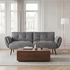 JIEXI Divano moderno in tessuto di lino, divano a 3 posti con gambe in legno massiccio e spugna ad alta densità, divano imbottito minimalista per soggiorno, appartamento, ufficio (grigio chiaro, 173