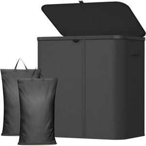 Lifewit Cesto Biancheria Sporca 2 Scomparti, Cesta Panni Sporchi con Sacchi Lavabili, Cesto Portabiancheria, Laundry Basket per Bagno, Camera da Letto e Lavanderia, 145 L, Nero