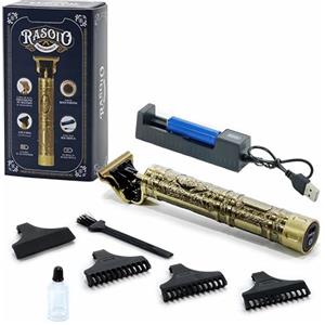 EMPOTEC Rasoio Elettrico Barba Tagliacapelli Rifinitore Regolabarba a Batteria Ricaricabile con Base Ricarica Vintage Lama Acciaio al Manganese Potenza 7W Autonomia 70 min. + 4 Pettinini