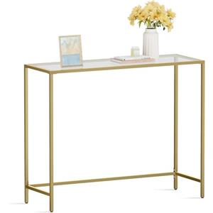 VASAGLE Consolle Ingresso, Tavolo Consolle, Piano in Vetro Temperato, Telaio Robusto e Stabile, Piedini Regolabili, per Soggiorno, Corridoio, Oro Pallido e Trasparente LGT26G