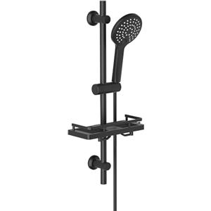 Görbach Asta Doccia Nera 70 cm Colonna Doccia INOX a Parete con Doccetta a 3 Getti e Porte-Savon,Staffe di Fissaggio Regolabili, Senza Miscelatore,Con Tubo Flessibile Doccia 150 cm (HBD12MB)