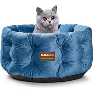 ClevaHome Cuccia Deep Nest per Gatti fino a 7 kg - Letto Rotondo da Interno in Velluto Morbido, Bordi Extra Alti, Lavabile in Lavatrice, Fondo Antiscivolo (Blu Acciaio)
