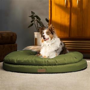 ClevaHome Cuccia Ortopedica per Cani, Letto Rotondo a Doppio Strato con Tessuto Idrorepellente, Fondo Antiscivolo e Copertura Lavabile in Lavatrice (Verde Oliva, L)
