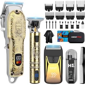 HIENA PRO Tagliacapelli Uomo Professionale, Macchinetta per Capelli Senza Fili, Regolabarba, Rasoio a Lamina, Tagliapeli Naso, Kit Completo per Rasatura e Taglio di Capelli Elettrico
