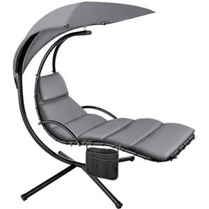 Arreditaly Sdraio Sospesa Con Ombrellone Parasole Integrato E Cuscino Imbottito Ergonomica Amaca Da Giardino In Acciaio E Poliestere Per Esterno Terrazzo E Bordo Piscina 195 x 132 x 197 Cm Grigio