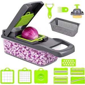 Generico Mandolina per Verdure 16 in 1 Professionale - Tagliaverdure Multifunzione con 7 Lame in Acciaio Inox - Affettatrice Manuale Julienne e Grattugia - Taglia Patate Cipolle Carote Frutta e Verdure