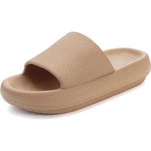 Misolin Ciabatte Donna Estive Nuvola Pantofole Uomo Doccia Sandali Comode Piscina Spiaggia Antisudore Slide Antiscivolo Scarpe da casa Interni ed Esterni,Marrone 39/40 EU