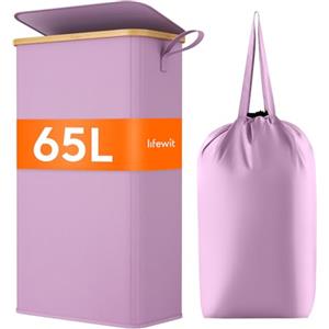 Lifewit Cesto Portabiancheria Salvaspazio, Cesta Biancheria Sporca con Coperchio, Porta Biancheria Sporca Slim per Bagno, Laundry Basket per Camera da Letto, Bagno, Lavanderia, 65 L, Viola