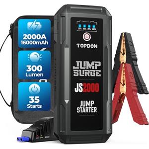 TOPDON Avviatore per auto, avviatore batteria 2000A per motori diesel fino a 8 litri di gas/6L, confezione di avviamento batteria portatile da 12 V con cavi a ponte e custodia protettiva EVA