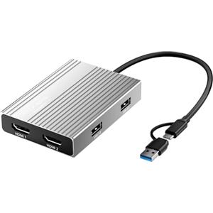 Acasis Adattatore USB C a Dual HDMI DisplayLink, 4K@60Hz, 2 HDMI, 100W PD Charging, DisplayLink Docking Station per Mac M1/M2/M3/Macbook neo/Windows, adattatore USB A/C a doppio monitor (Argento)