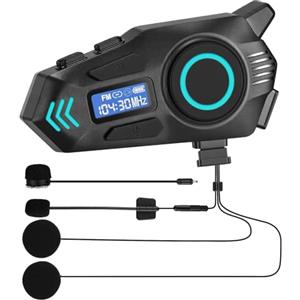 Yosoo Health Gear Auricolare Bluetooth per Casco da Moto, Interfono Moto con IP65 | Impermeabile, doppia tecnologia intelligente di riduzione del rumore, 500m Comunicazione, schermo digitale, Autonomia 40H