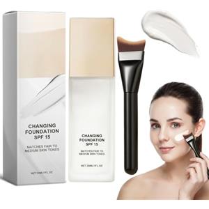 BNOYONERAS Mira Glow Fondotinta Pelli Mature e Pennello per Fondotinta SPF15 Fondotinta Cambia Colore Impeccabil Fondazione per Trucco che Cambia Colore Naturale Effetto Uniforme e Luminoso a Lunga Tenuta (1pc)