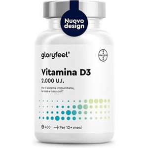 Gloryfeel Vitamina D 2000UI (50mcg), 400 Compresse, Eletto PRODOTTO DELL'ANNO 2025, Vitamina D 2000 UI (Colecalciferolo), Integratore Qualità Premium, Ossa, Denti, Muscoli, Sistema Immunitario - Per più persone