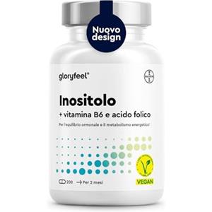 Gloryfeel Inositolo Integratore, con Acido Folico Quatrefolic®, Vitamina B6, 2000mg di Inositolo per Dose, Integratore per il Benessere Femminile, 200 Capsule, Senza Additivi