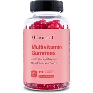 Zenement Multivitaminico Caramelle, 120 Caramelle Gommose - Integratore Completo con 13 Vitamine e Minerali - Multivitaminiche Gusto Fragola - Vitamina C, Vitamina D3, Vitamine B, Vitamina E, Zinco - Zenement