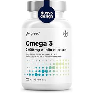 Gloryfeel Omega 3 2000mg, Eletto PRODOTTO DELL'ANNO 2025, Olio di Pesce 260 Capsule, 660 EPA + 440mg DHA, Alta Biodisponibilità, Fonte di Acidi Grassi Essenziali Omega 3, Fish Oil
