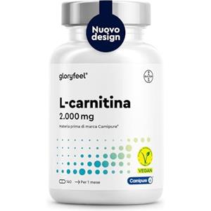 Gloryfeel L-Carnitina 2000 - Materie prime di marca Carnipure di Lonza - 140 cappe vegane - 2000 mg di L-carnitina giornaliera pura - testato in laboratorio e prodotto in Germania senza additivi