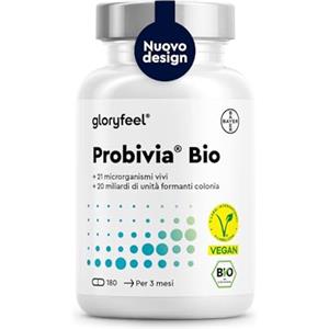 Gloryfeel Fermenti Lattici Probiotici Bio,180 Capsule, con 21 Ceppi Batterici Vivi e Inulina Bio, 20 Miliardi CFU, Integratore per la Salute della Flora Intestinale, senza Lattosio