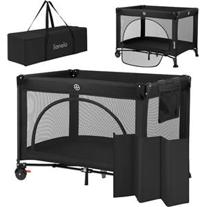 LIONELO LAURA Lettino da viaggio 2 in 1 fino a 15 kg Box per bambini da 0 a 36 mesi Entrata laterale Materassino in schiuma T25, 2 Livelli di Altezza, Borsa da Viaggio, Ruote con Freno