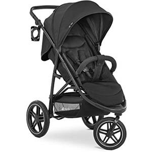 hauck Rapid 3R, Nero - Passeggino 3 Ruote di Gomma dalla Nascita fino a 22 kg, Schienale Reclinabile, Maniglione Regolabile, Portabibite e Grande Cesto, Chiusura Facile, Cappotta UPF 50+