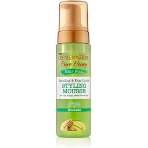 Creme of Nature, Pure Honey Hair Food Avocado, Mousse Modellante a Base di Olio di Avocado e Miele, Definisce i Ricci e Riduce Effetto Crespo, Trattamento per Capelli Ricci, Mossi e Crespi, 207ml