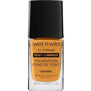 Wet n Wild Photo Focus Dewy Foundation, Fondotinta Liquido Idratante per Pelle Normale/Secca a Coprenza Modulabile dal Finish Luminoso, Caramel