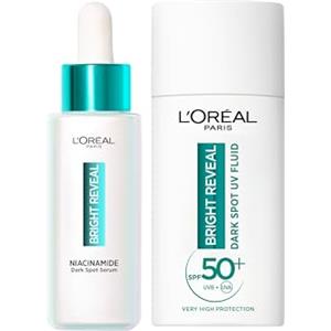 L'Oreal Paris L'Oréal Paris Siero e Fluido Viso, Con Niacinamide, Vitamina E e Acido Amminosolfonico, Macchie Attenuate e Incarnato Uniforme, Bright Reveal, 2x 50 ml