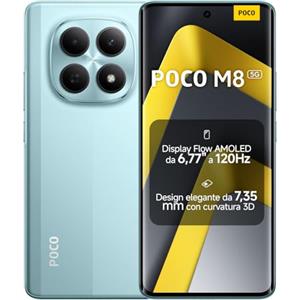 XIAOMI POCO M8 5G, Smartphone 8+256GB, Display AMOLED FIoW 6,77" 120Hz, Snapdragon® 6 Gen 3, Doppia fotocamera AI 50MP, Design curvo 3D da 7,35 mm, Verde, Garanzia 2 anni, Caricatore non incluso