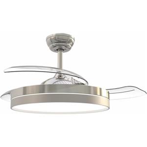 Bastilipo - Estoril Nichel - Ventilatore da soffitto con luce LED - 4 paletti a scomparsa con telecomando - Audio Bluetooth - Ventilatori da soffitto con luce e 105 cm di diametro