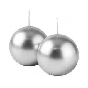 Cereria Di Giorgio - 4 Candele Sfera - Diametro 8 cm - Colore Argento - Durata 17 ore - Non profumate