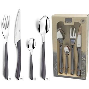 AMEFA - Set di 24 posate per 6 persone - Eclat - Acciaio 18/0 - Finitura Brillante - Grigio