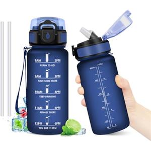 KollyKolla Borraccia 500ml, Bottiglia con Cannuccia, Borraccia senza BPA, Riutilizzabile, Bottiglia Motivazionale con Indicatore del Tempo, A Prova di Perdite, Borracce ideale per Scuola, Ufficio, Campeggio