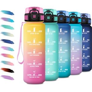 KollyKolla Borraccia 1 Litro, Bottiglia Motivazionale con Filtro, a Prova di Perdite, Bottiglia Acqua Sportiva con Indicatore del Tempo, Borraccia Palestra per Fitness, Viaggi, Scuola, Campeggio, Ufficio