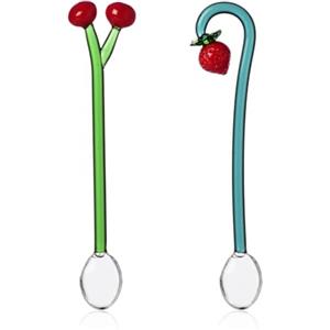 Ichendorf Milano Set di 2 Cucchiaini Ciliegie e Fragola, Collezione Fruits&Flowers, H 12 cm, Vetro Borosilicato, Fatto a Mano