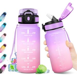KollyKolla Borraccia 500ml, Bottiglia con Indicatore del Tempo Motivazionale, Bottiglia con Cannuccia, Riutilizzabile, Borraccia senza BPA, A Prova di Perdite, per Bambini, Scuola, Ufficio, Gym, Picnic