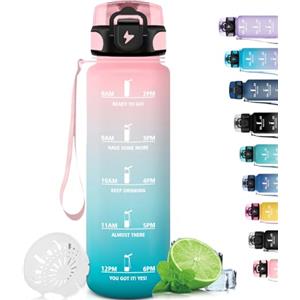 Grsta Borraccia 1 Litro, Borraccie Palestra con Filtro, Borraccia Motivazionale con Scala Temporale, Facile da Pulire, Borraccie con Orari per Bere, Borracce per Sport, Trekking, Ciclismo