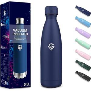 Motswedi Borraccia Termica, 500 ml Senza BPA, Borraccia Acqua, Isolamento Sottovuoto a Doppia Parete, Borracce, 304 Acciaio Inossidabile, Bottiglia Termica per Scuola, Viaggi, Jogging, Campeggio - Blu scuro
