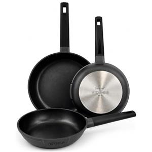 Nerthus FIH 1685 set padelle in alluminio pressofuso Ø 20-24-28 cm antiaderenti Quantanium adatte induzione gas vetroceramica manico ergonomico resistente al calore