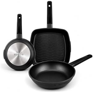Nerthus FIH 1682 set padelle in alluminio pressofuso Ø 20-24 cm + griglia antiaderenti Quantanium adatte induzione gas vetroceramica manico ergonomico resistente al calore