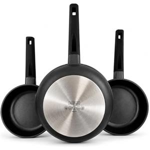 Nerthus FIH 1683 set padelle in alluminio pressofuso Ø 18-22-26 cm antiaderenti Quantanium adatte induzione gas vetroceramica manico ergonomico resistente al calore
