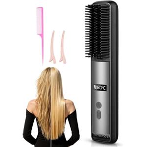 Aolso Spazzola Lisciante per Capelli, Pettine Lisciante Portatile Ricaricabile, 3 Temperature(160°C-200°C), Riscaldamento Rapido, Mini Spazzola Styling, Anti-Scottatura per Viaggi e Uso Quotidiano, S8