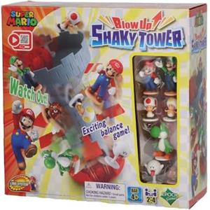 EPOCH Games - Super Mario - Blow Up Shaky Tower, Gioco di Abilità e Equilibrio con 7 Personaggi Mario Bros - Modello 7356